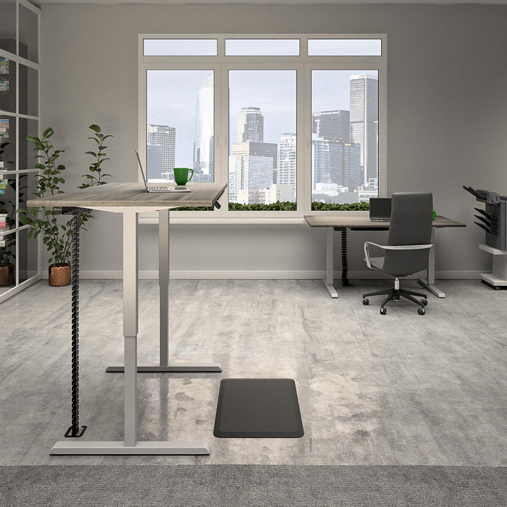 Professional Sit and Stand Adjustable Height Pro-Desk with Pull-Out Drawer - Gray (Wood Grain) - 5’ Straight