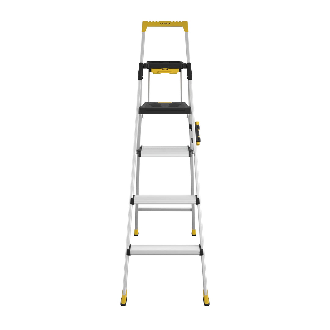 72 Inch Commercial Aluminum Project Ladder with Utility Holders  -  Silver 