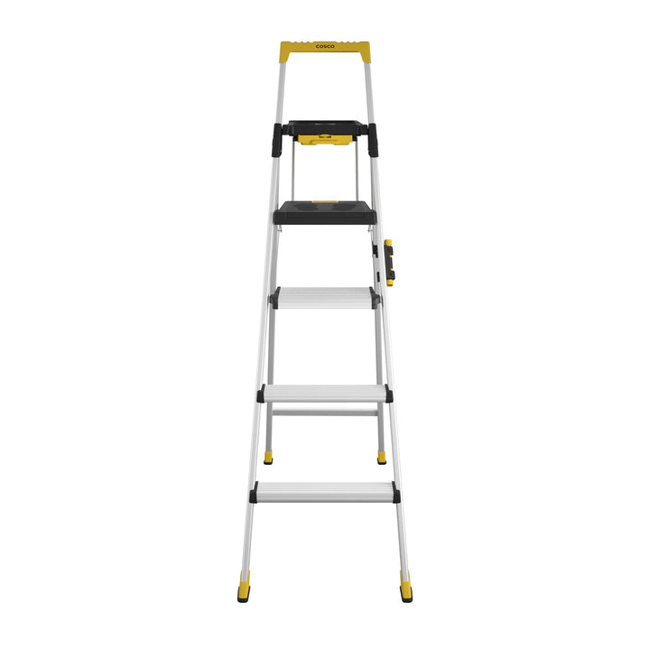 72 Inch Commercial Aluminum Project Ladder with Utility Holders  -  Silver 