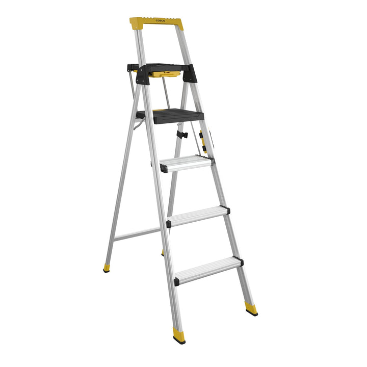 Commercial 72 Inch Aluminum Ladder with Utility Holders -  Silver 
