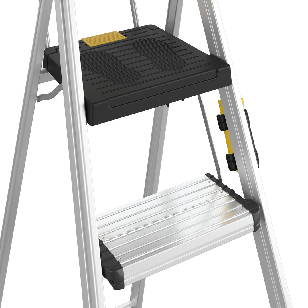 Commercial Aluminum 72 Inch Ladder with Utility Holders -  Silver 