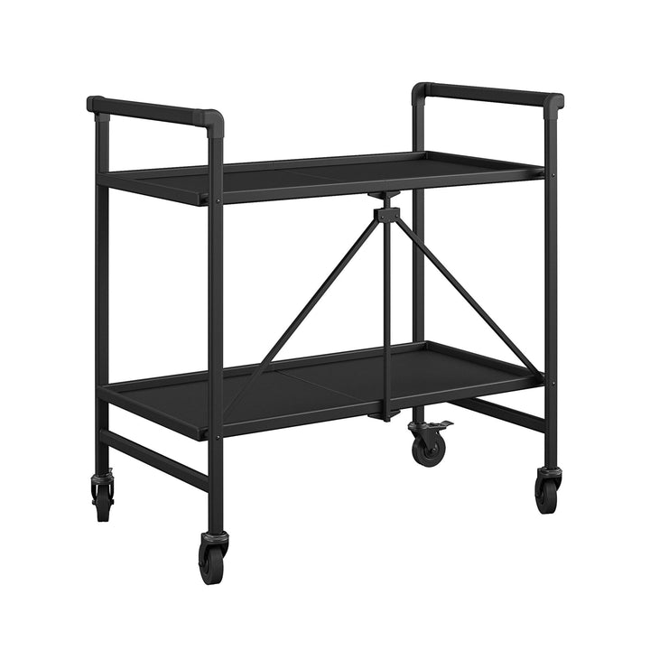 Outdoor Folding Serving Cart with 2 Shelves - Black - Solid Shelf