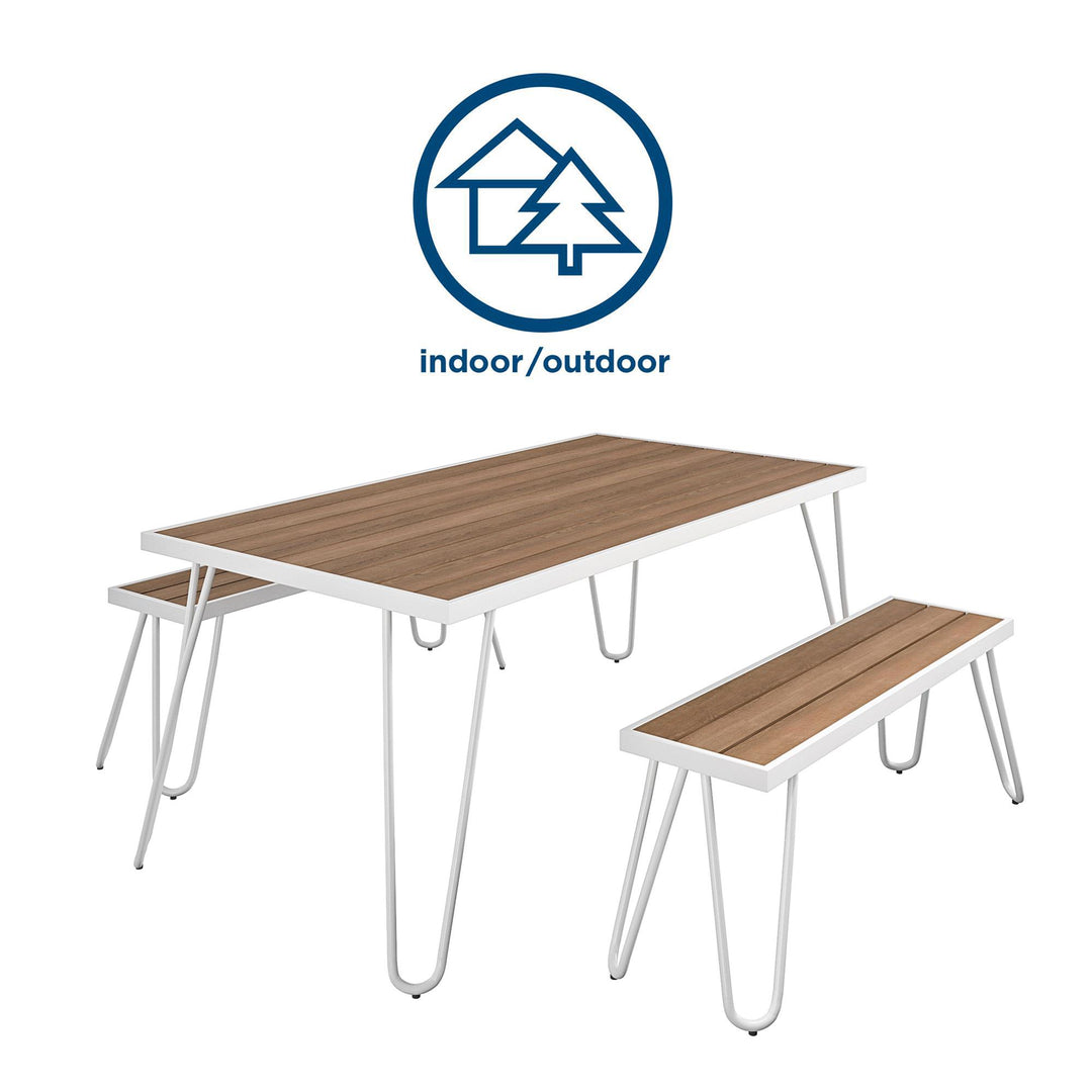 Paulette Outdoor/Indoor Table and Bench Set - White