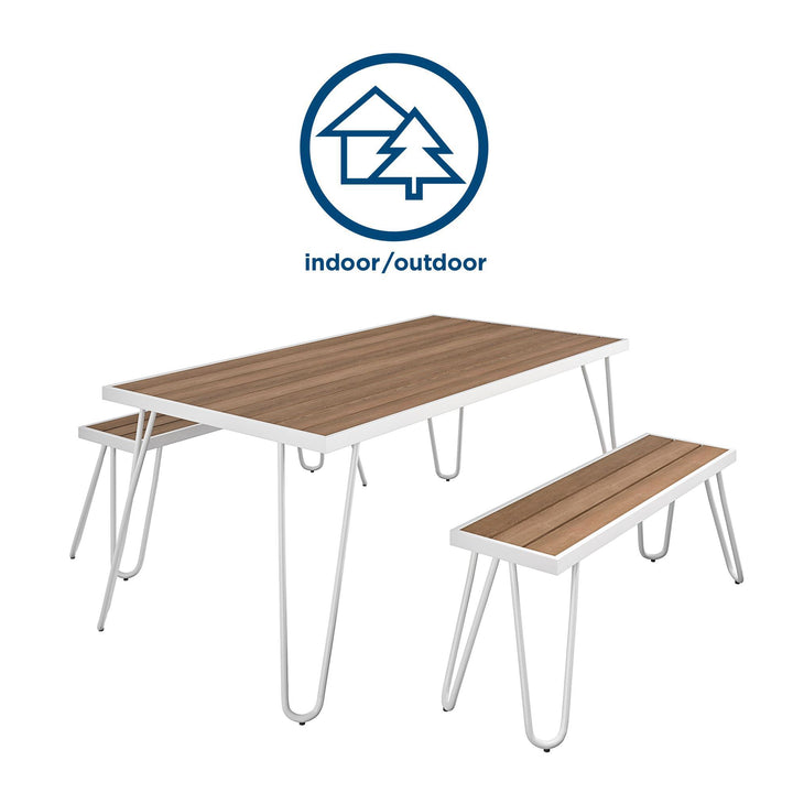 Paulette Outdoor/Indoor Table and Bench Set - White