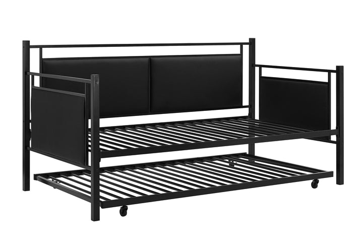 Astoria Metal and Upholstered Daybed and Trundle Set with Faux Leather Padding - Black