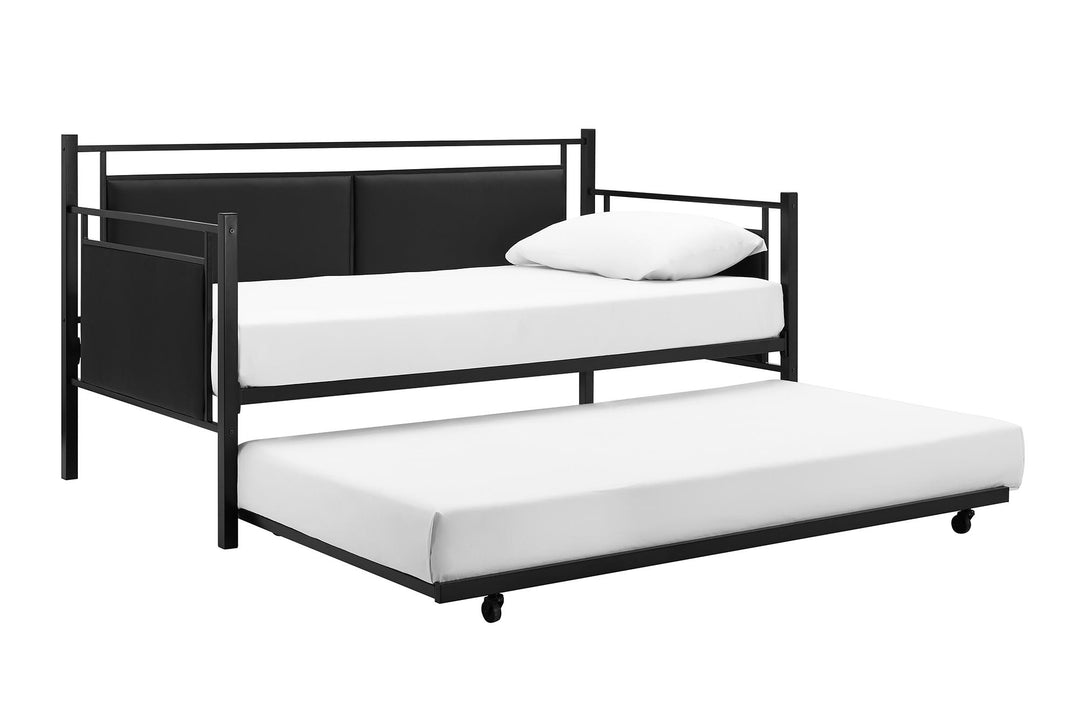 Astoria Metal and Upholstered Daybed and Trundle Set with Faux Leather Padding - Black