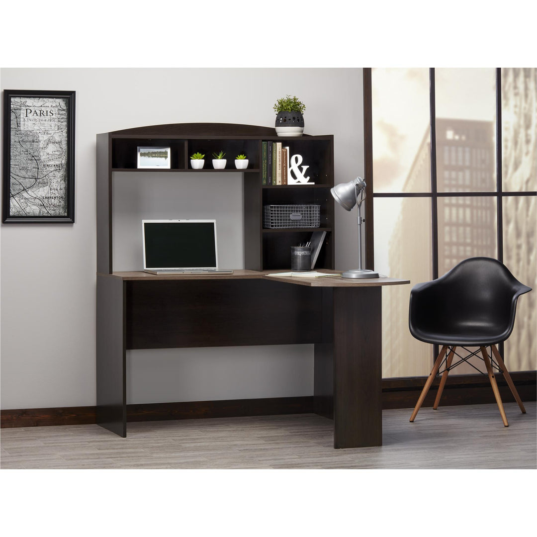 L-shaped office desk with multiple shelves Sutton -  Espresso - N/A