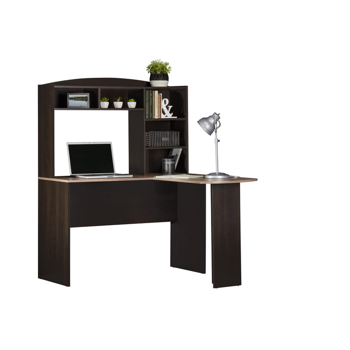 Modern L desk with hutch and storage -  Espresso - N/A