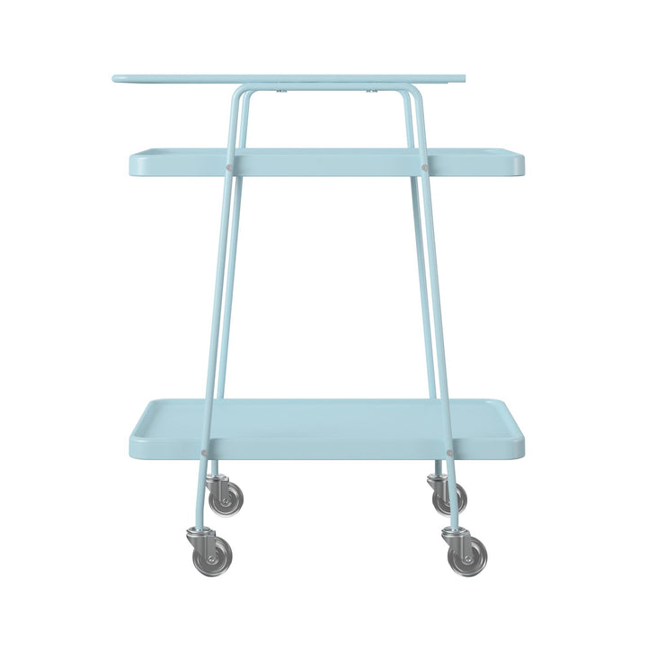 2 Tier Serving Cart on Wheels with Locking Casters  -  Light Blue 