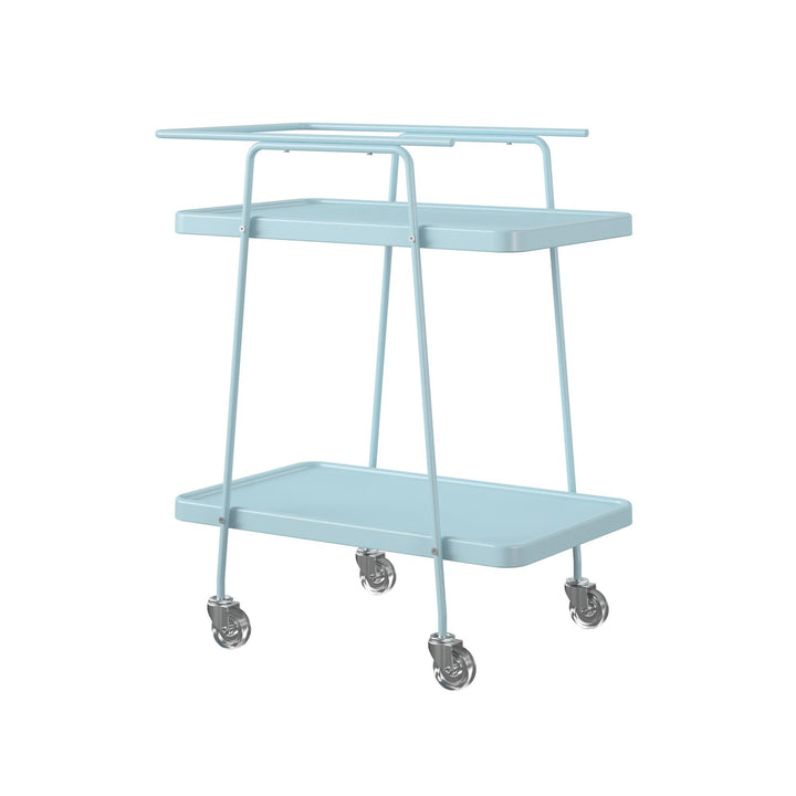 Portable 2-tier serving cart on wheels for events -  Light Blue 