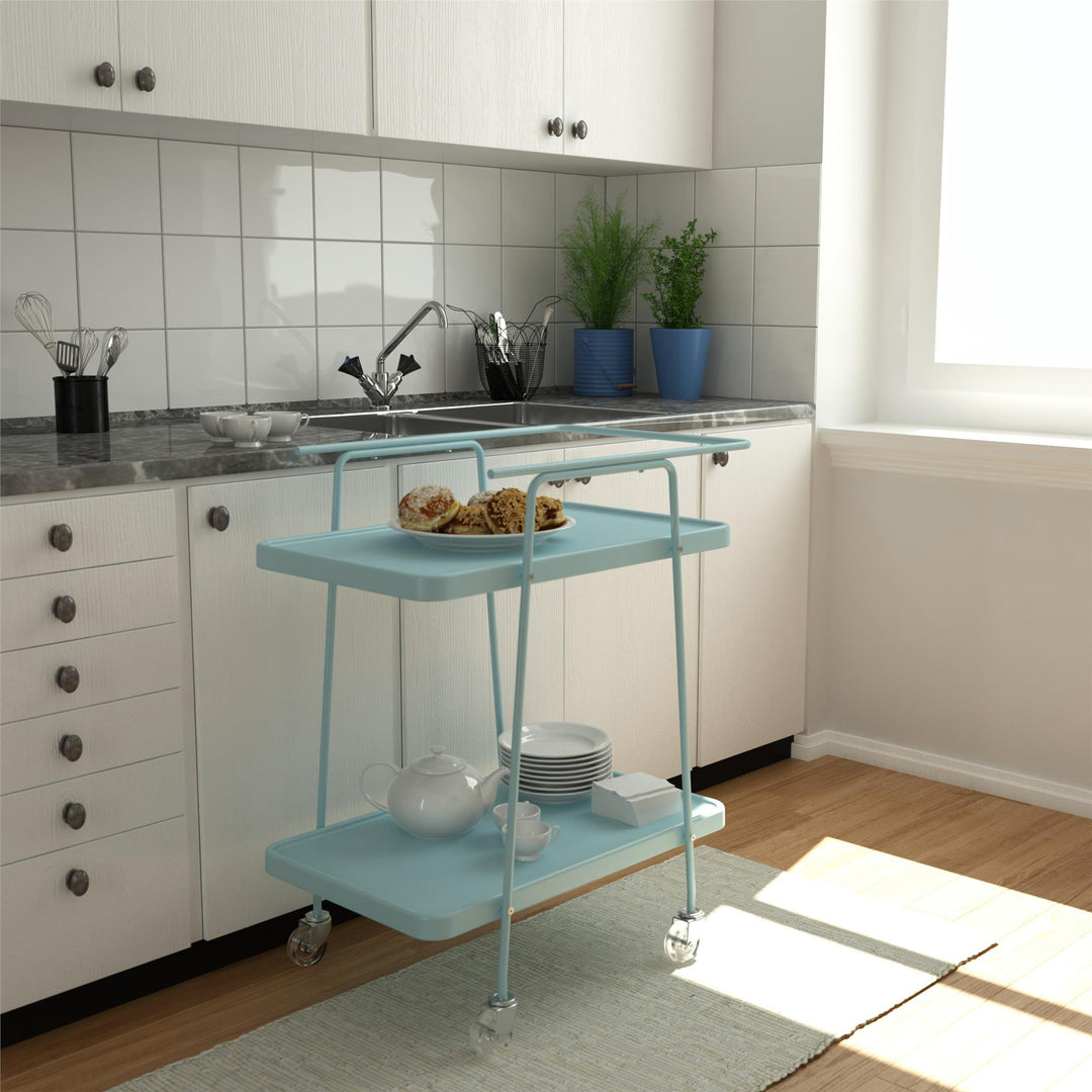 Kitchen serving carts with two shelves and locking casters -  Light Blue 