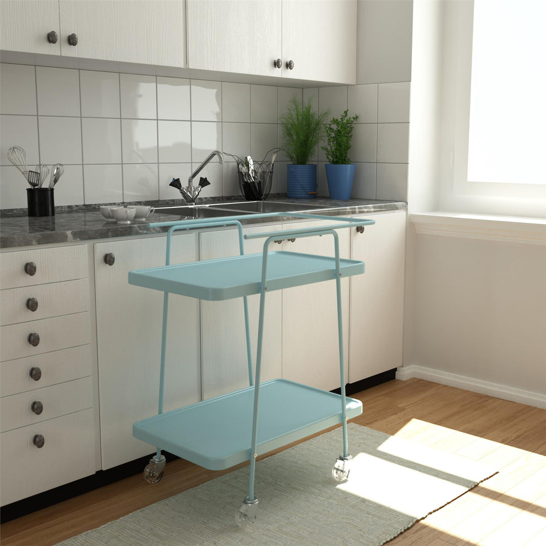 Mobile 2-tier serving cart with lockable wheels -  Light Blue 