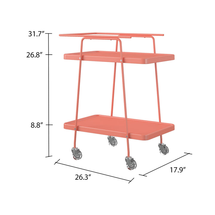 2-tier trolley with locking casters for home use -  Coral 