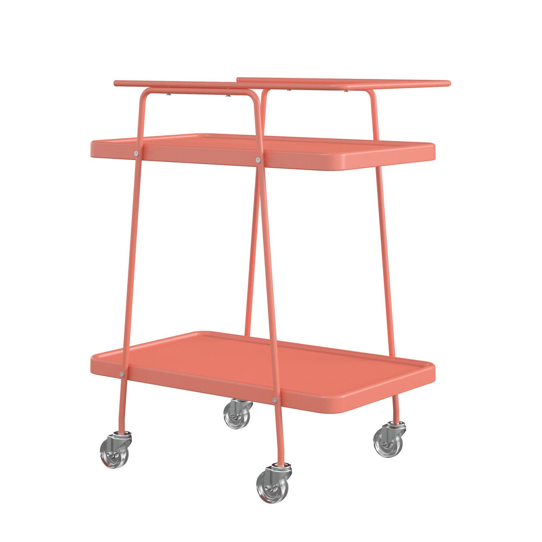 Durable 2-tier serving carts with safety locks -  Coral 
