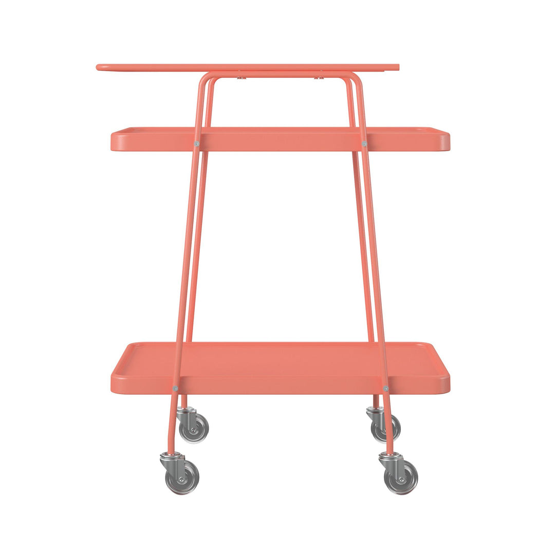 Mobile 2-tier serving cart with lockable wheels -  Coral 