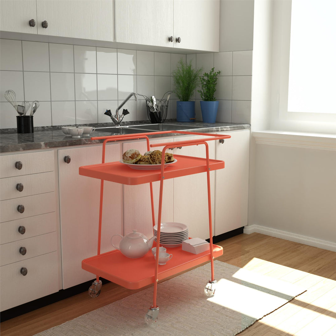 Kitchen serving carts with two shelves and locking casters -  Coral 