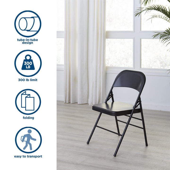 XL All-Steel Commercial Folding Chair, 300 lb. Weight Rating, Triple Brace, 4-Pack - Black - 4-Pack