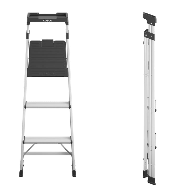5 foot folding step stool online -  Aluminum/Black 