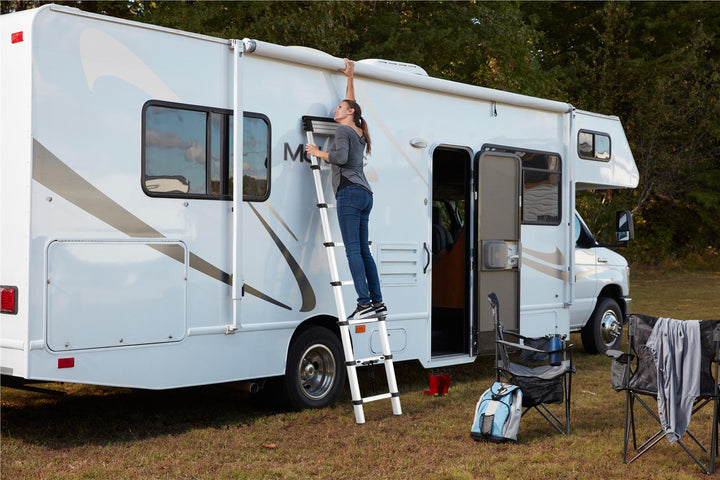 Aluminum ladder with comfortable grips  - Aluminum/Black - 14ft 