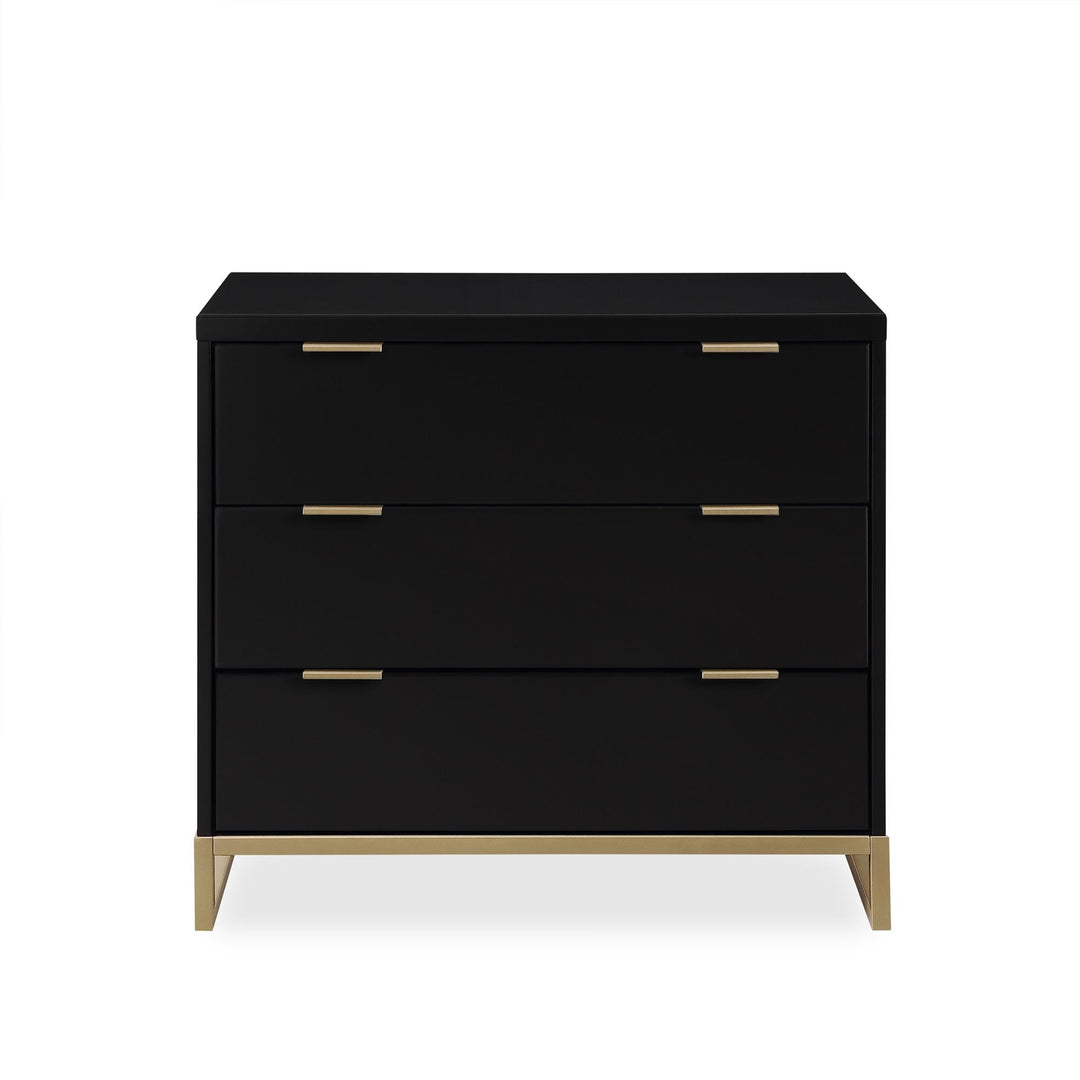 Juniper 3-Drawer Dresser with Wood and Champagne Gold Knobs - Black