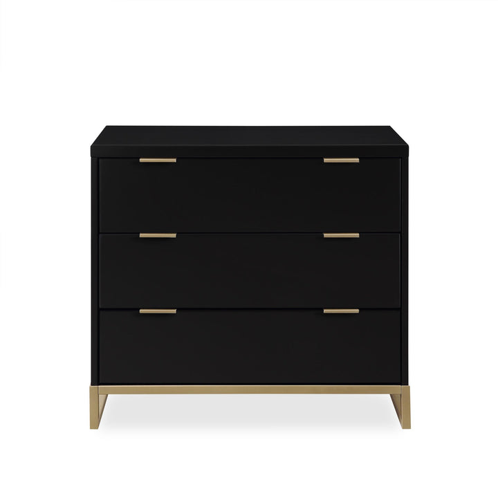 Juniper 3-Drawer Dresser with Wood and Champagne Gold Knobs - Black