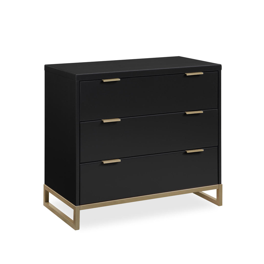 Juniper 3-Drawer Dresser with Wood and Champagne Gold Knobs - Black