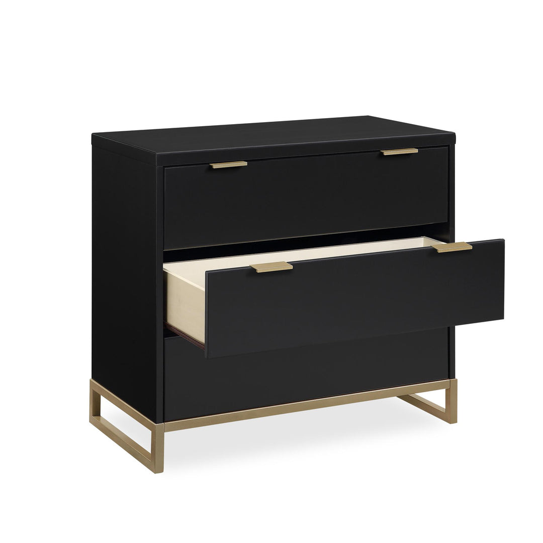 Juniper 3-Drawer Dresser with Wood and Champagne Gold Knobs - Black