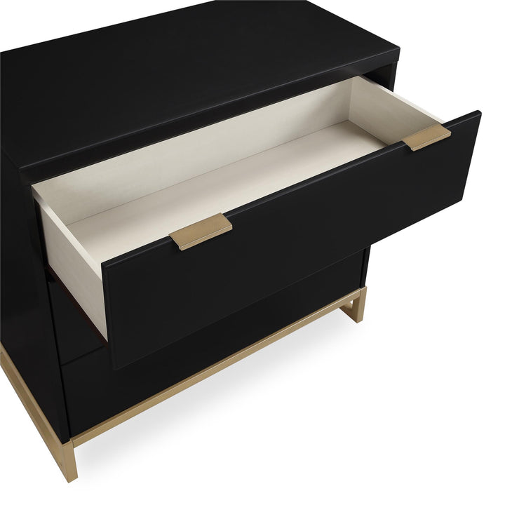 Juniper 3-Drawer Dresser with Wood and Champagne Gold Knobs - Black