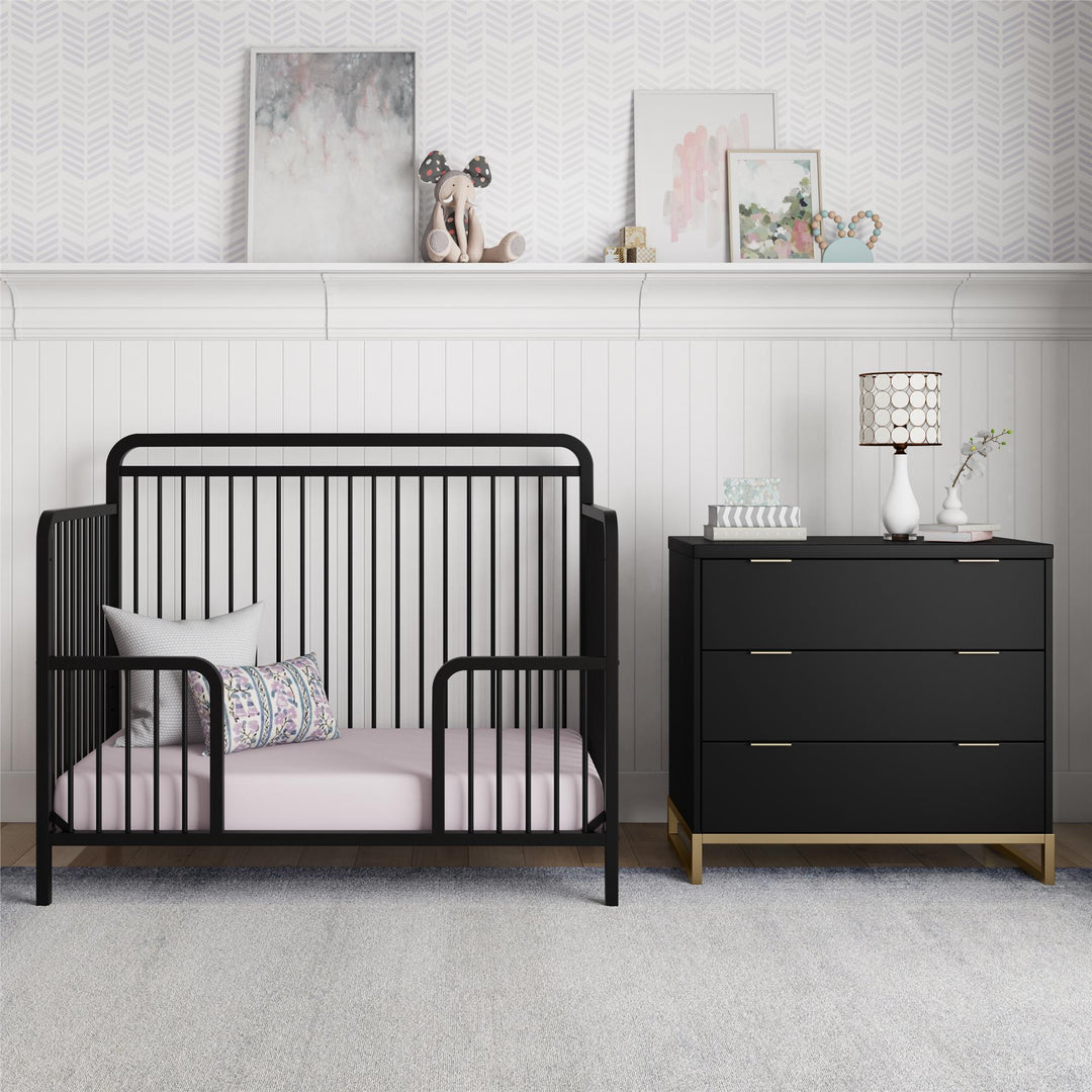 Juniper 3-Drawer Dresser with Wood and Champagne Gold Knobs - Black