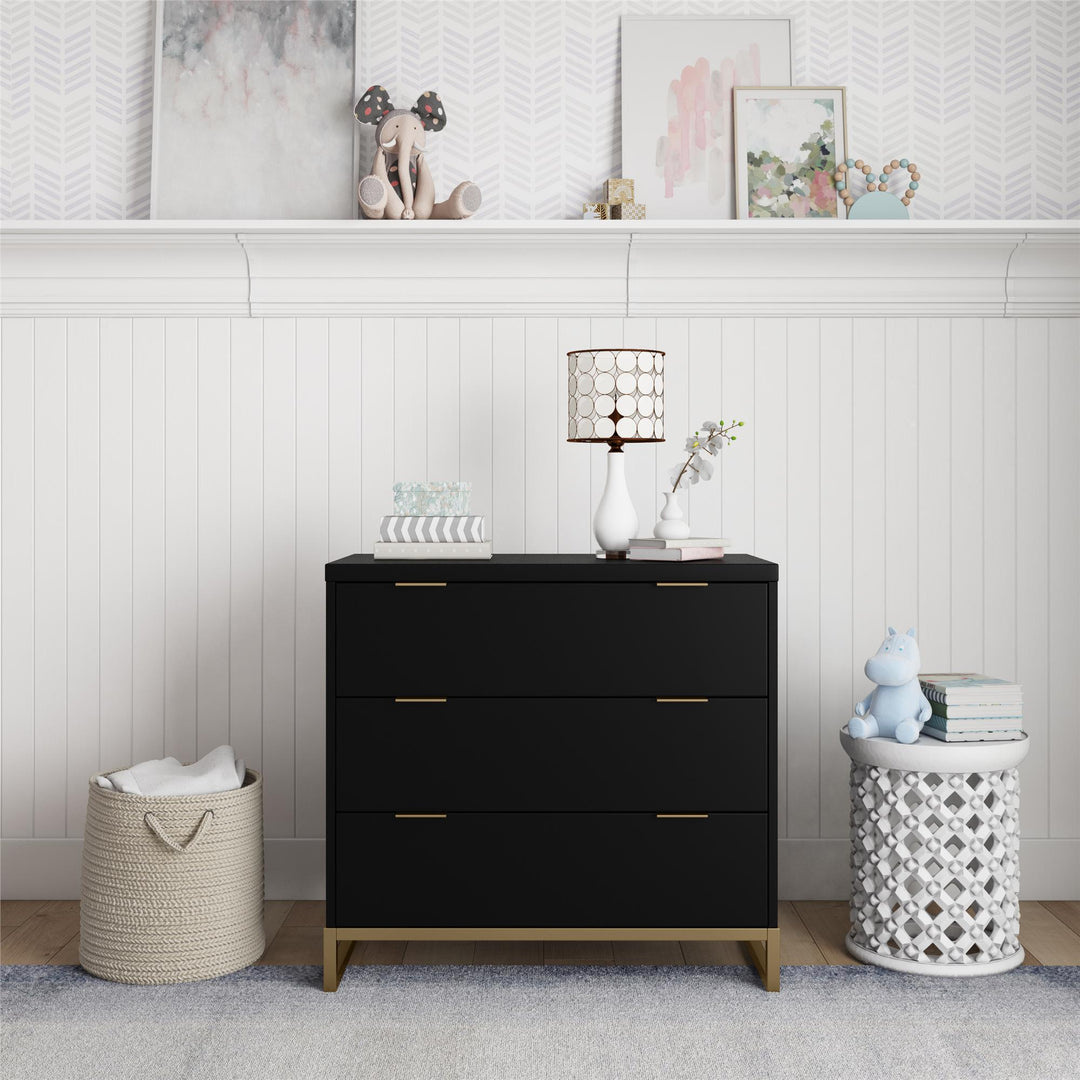Juniper 3-Drawer Dresser with Wood and Champagne Gold Knobs - Black