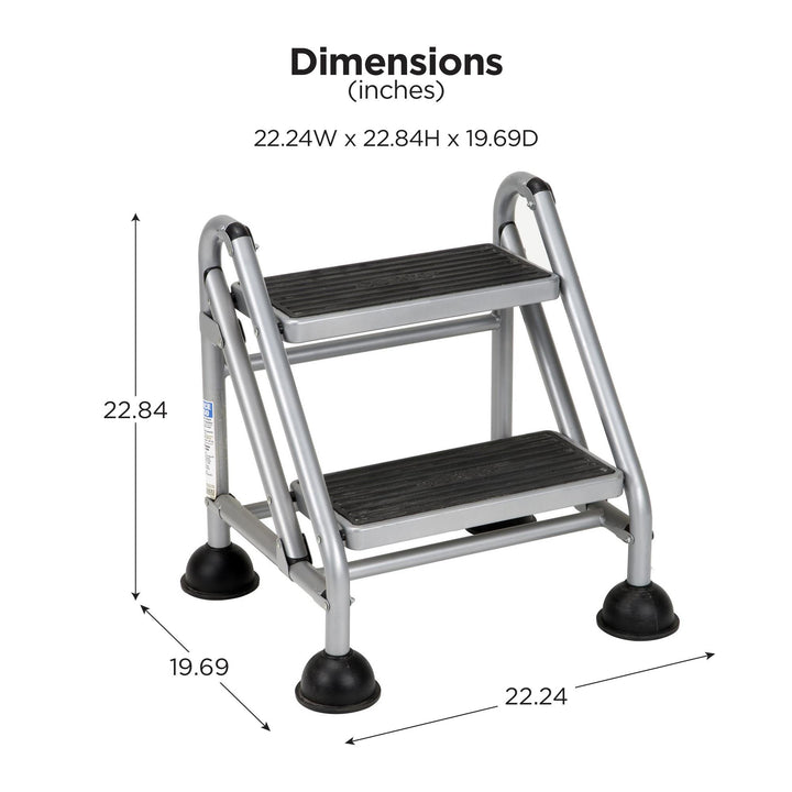 2 Step Rolling Ladder with Suction Cups -  Grey/Grey/Blue