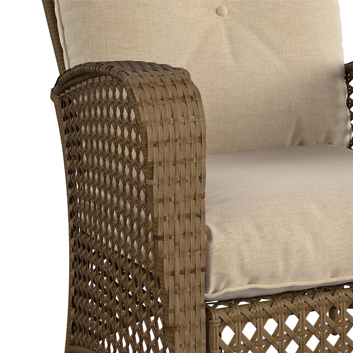 Wicker Lounge Chair with Armrests and Cushions, Set of 2 - Tan