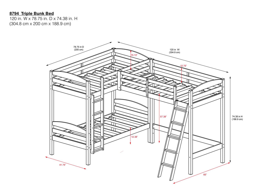 Clearwater Triple Wood Bunk/Loft Bed with Under Bed Storage - Espresso - Twin