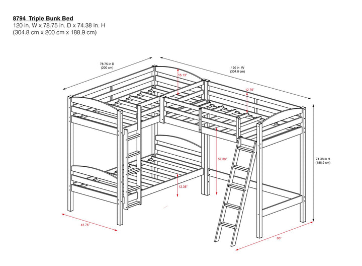 Clearwater Triple Wood Bunk/Loft Bed with Under Bed Storage - Espresso - Twin