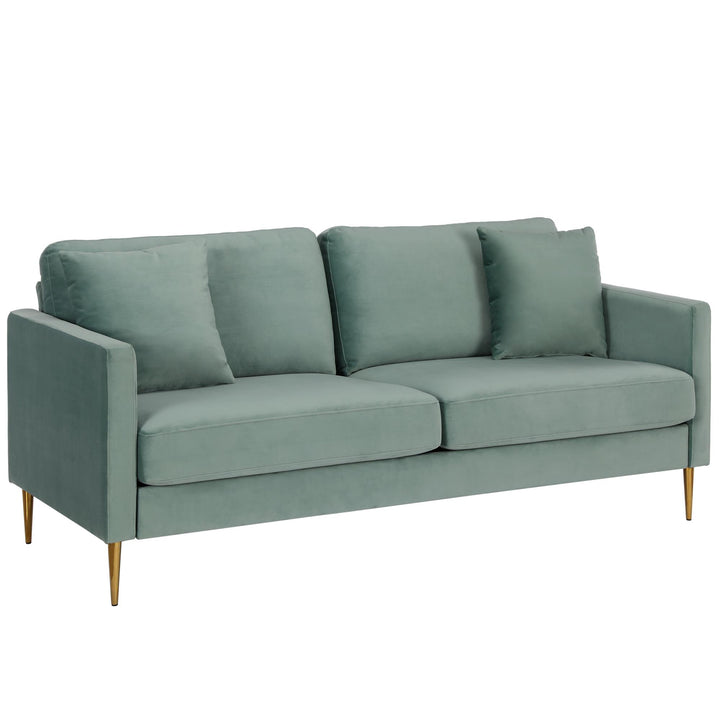 Highland 72 Inch Velvet Sofa with Matching Pillows - Seafoam Green