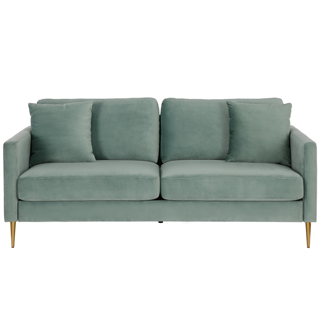 Highland 72 Inch Velvet Sofa with Matching Pillows - Seafoam Green