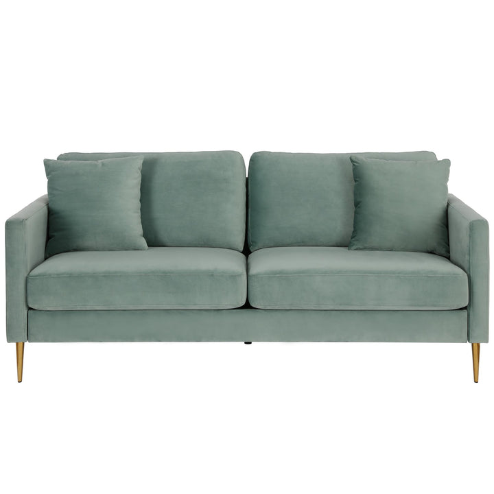 Highland 72 Inch Velvet Sofa with Matching Pillows - Seafoam Green