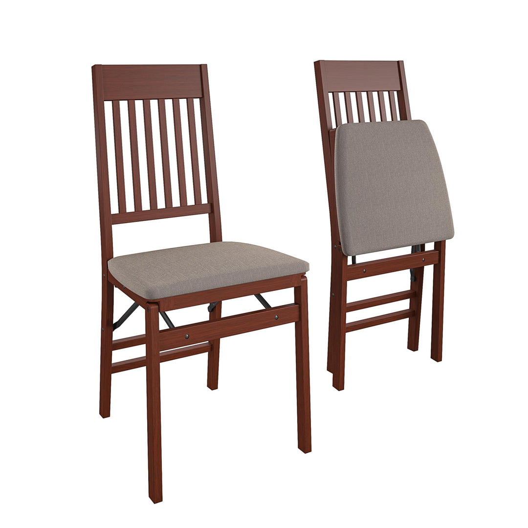 Mission Back Solid Wood Folding Chair with Fabric Padded Seat, Set of 2  -  Walnut 