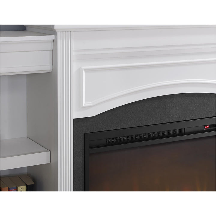 Fireplace with Side Shelves and Fireplace Insert -  White