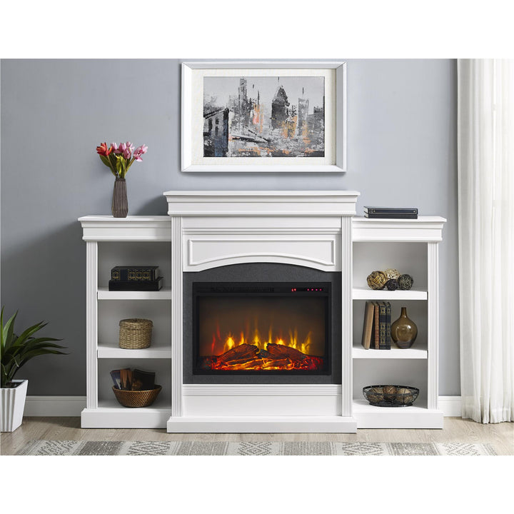 Lamont Mantel Fireplace with Side Shelves -  White
