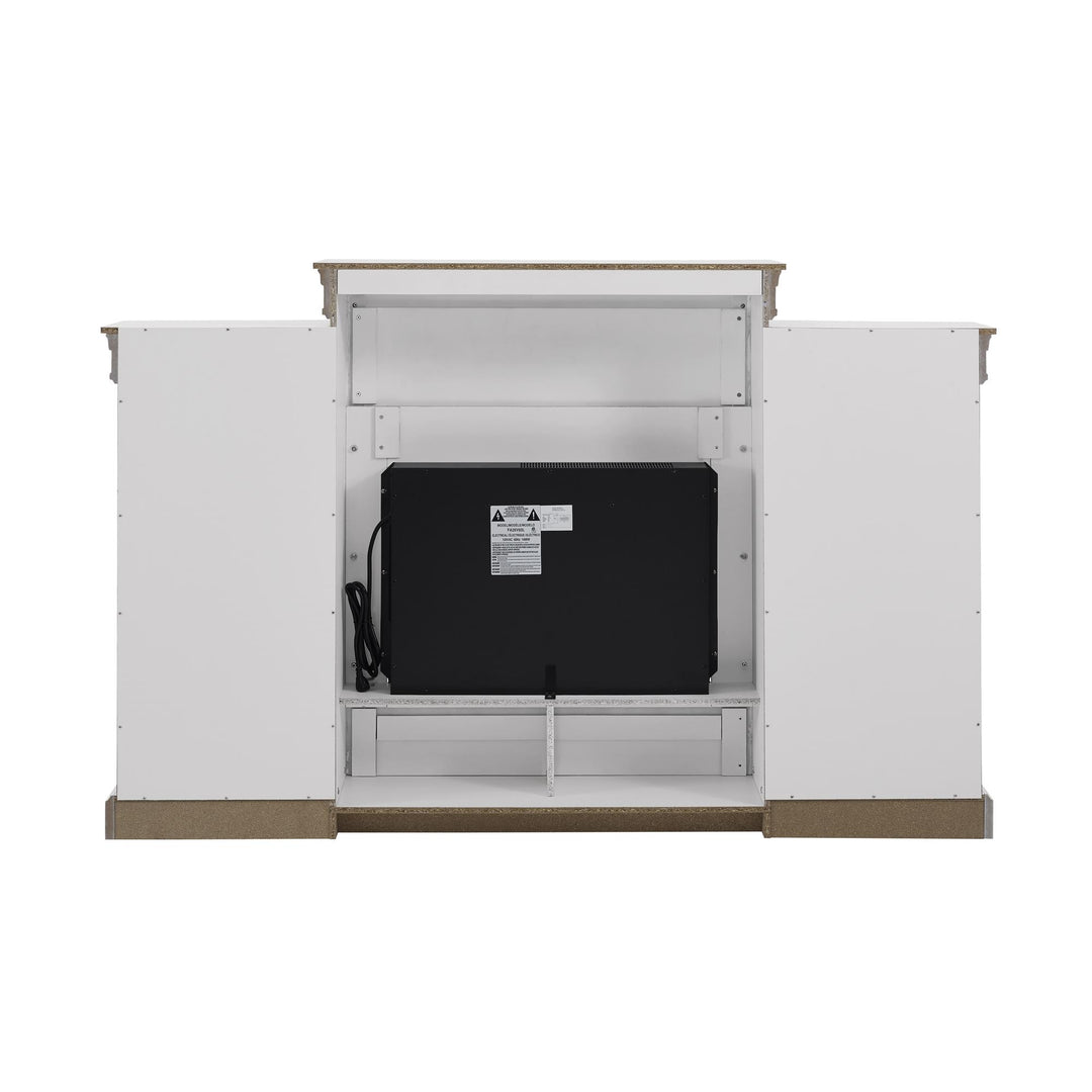 Mantel Fireplace with Side Shelves -  White