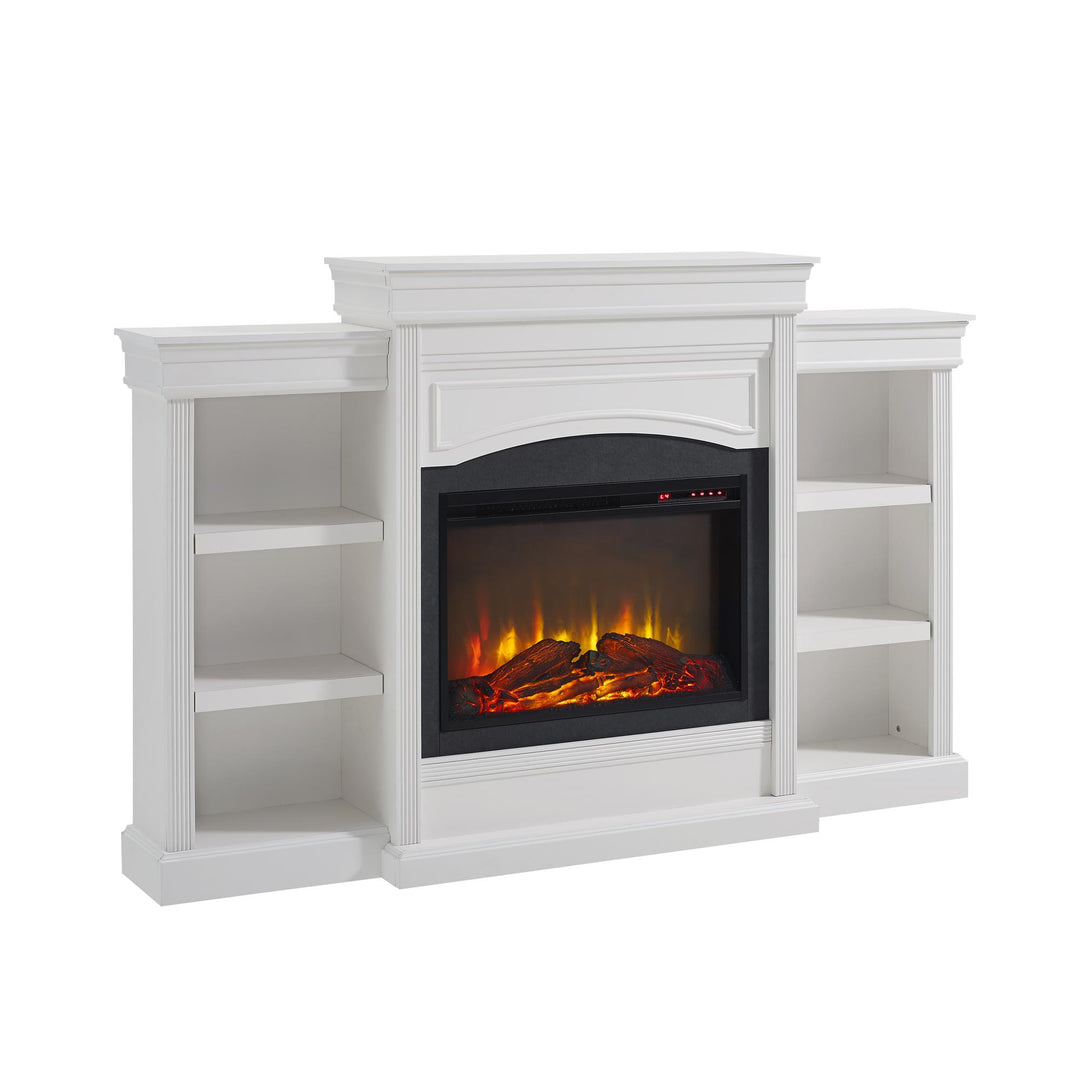 Lamont Mantel Fireplace with Side Shelves and 26 Inch Fireplace Insert  -  White