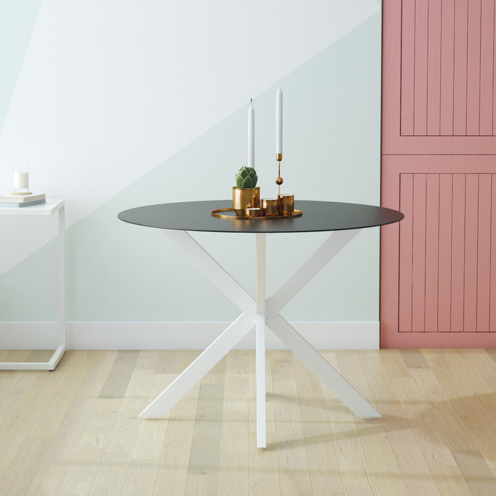 glass top round dining table - White