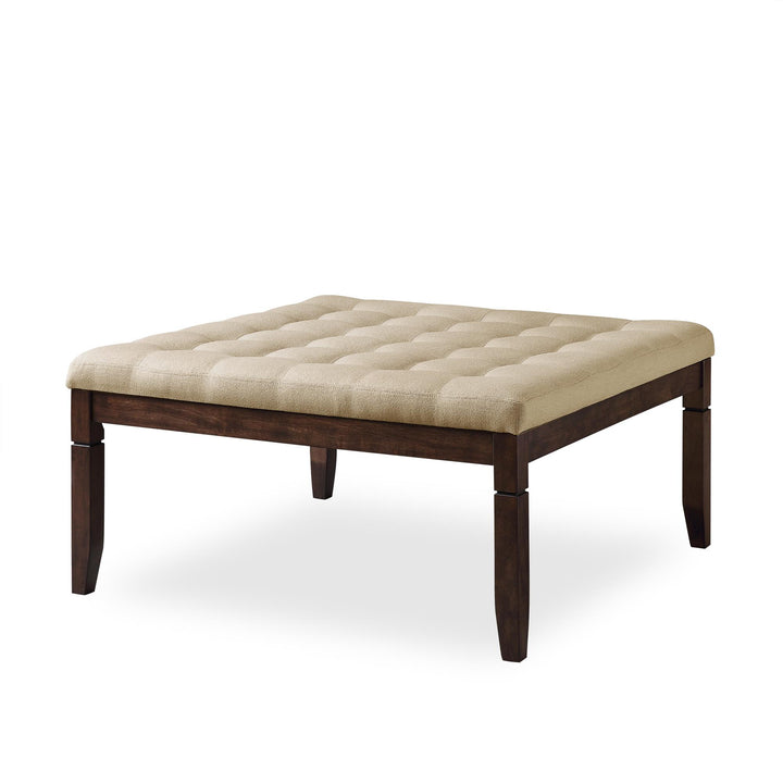 Charlie Square Ottoman with Wood Frame and Upholstered Cushion Top - Beige