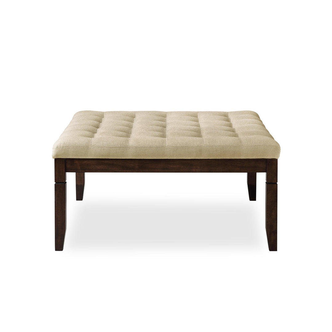 Charlie Square Ottoman with Wood Frame and Upholstered Cushion Top - Beige