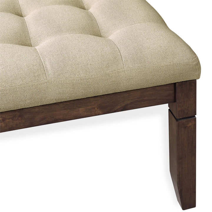 Charlie Square Ottoman with Wood Frame and Upholstered Cushion Top - Beige