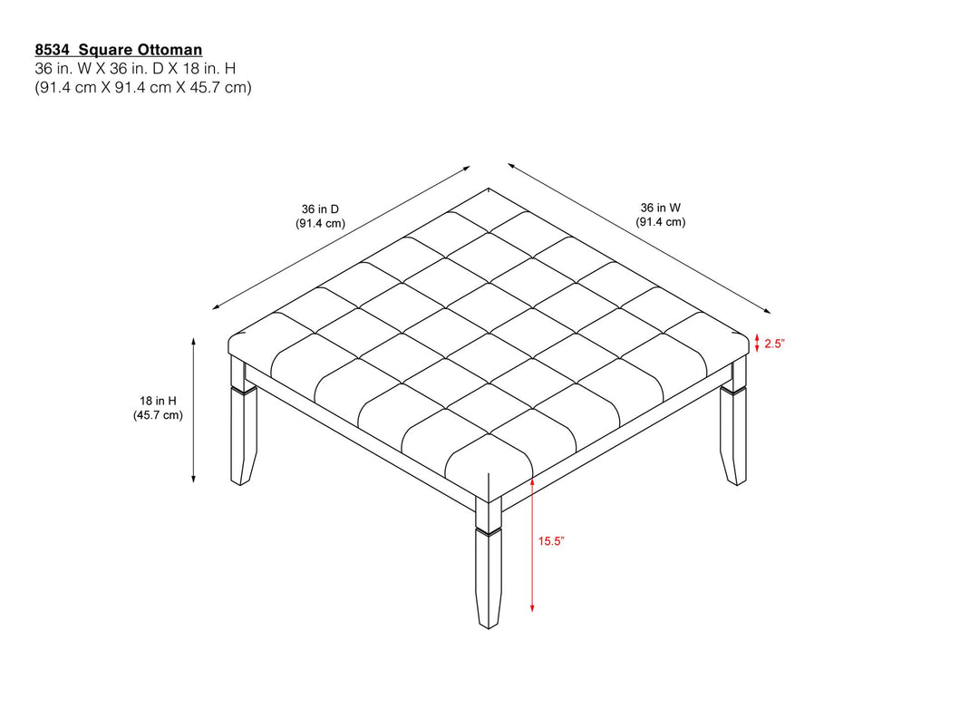 Charlie Square Ottoman with Wood Frame and Upholstered Cushion Top - Beige