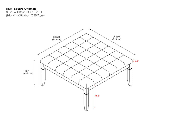 Charlie Square Ottoman with Wood Frame and Upholstered Cushion Top - Beige