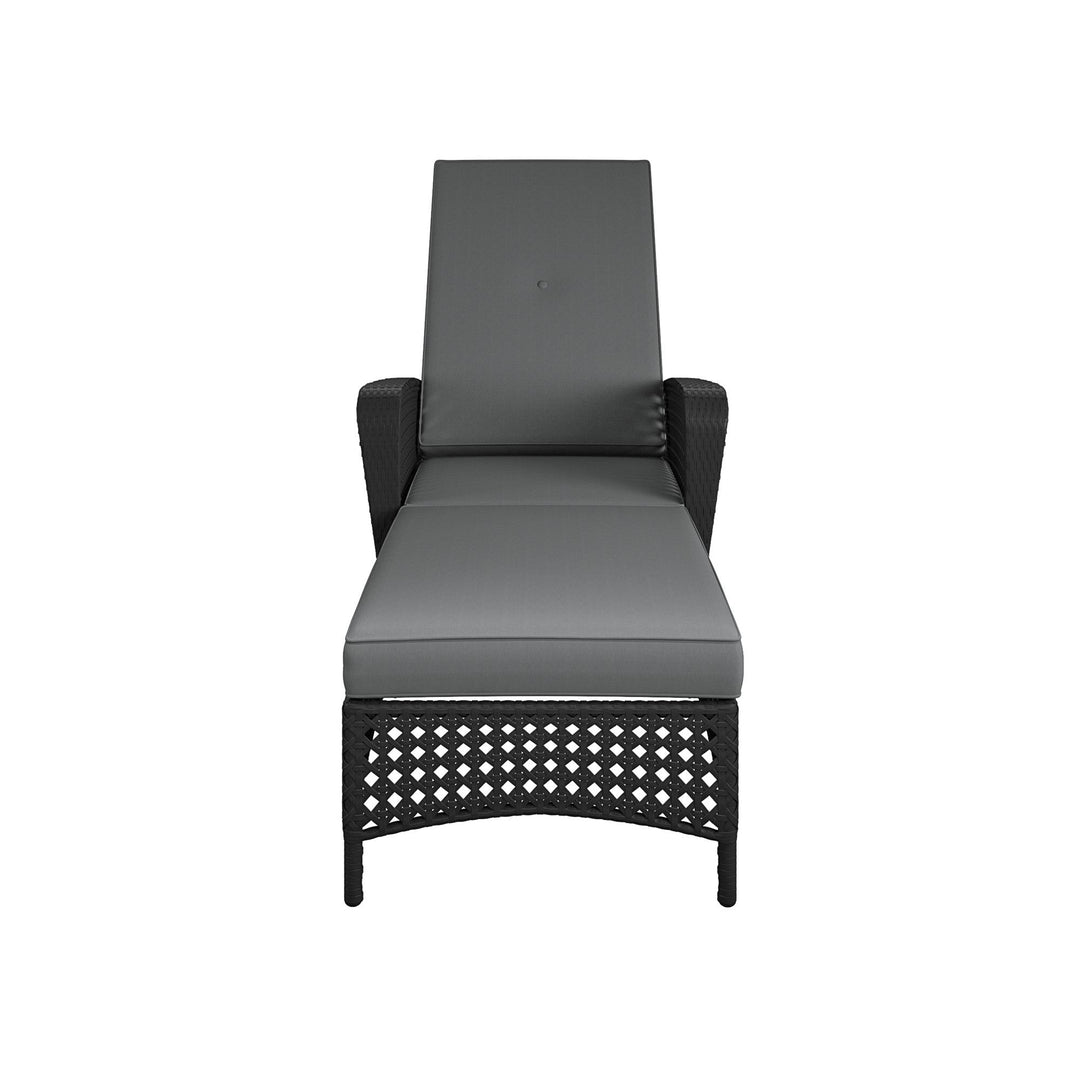 Wicker Adjustable Chaise Lounge Chair with Armrests and Cushions - Black