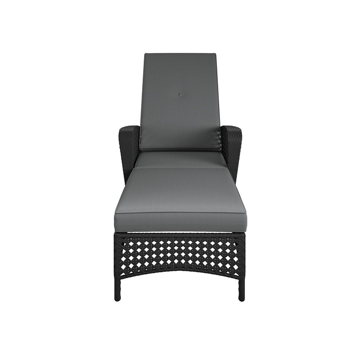 Wicker Adjustable Chaise Lounge Chair with Armrests and Cushions - Black